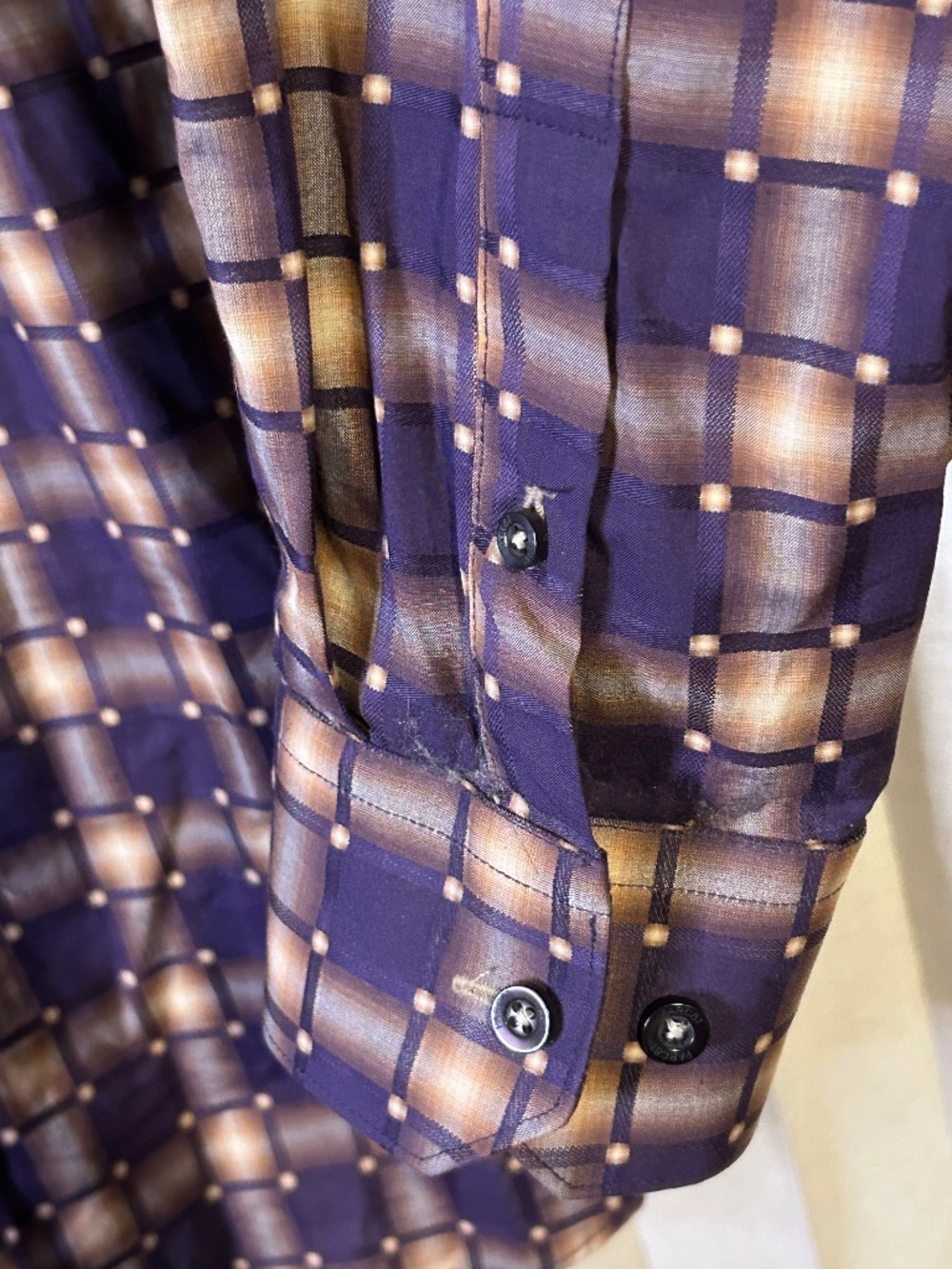 01 PARC Men's Purple/Brown Plaid Long Sleeve Cotton Button-Up Shirt L 16 1/2